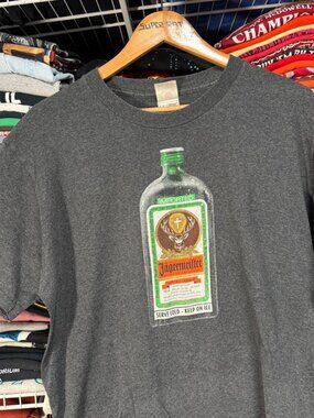 Y2K Jäegermeister shot drinker double sided graphic t shirt dark grey